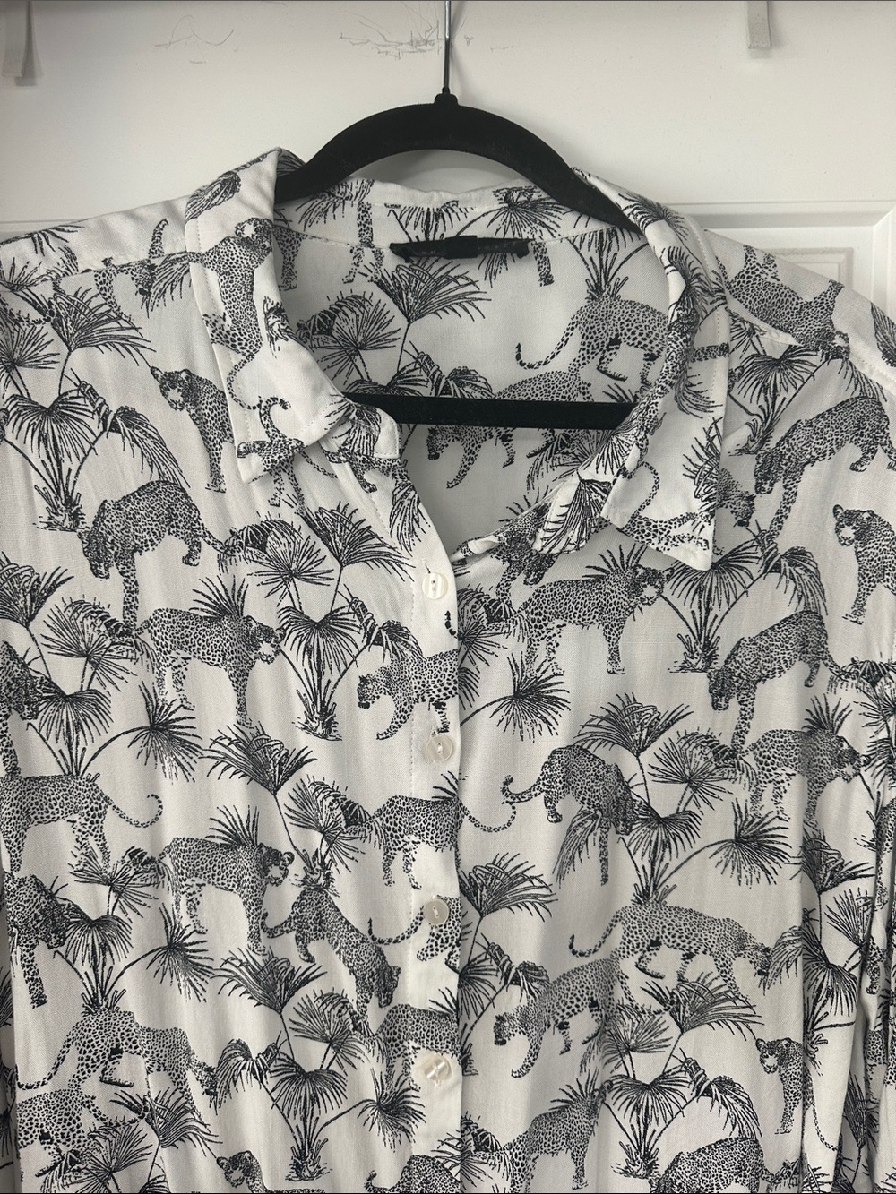 Jane and Delancey White and Black Leopard Print Button-Up Blouse - Picture 3 of 5